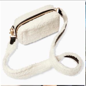 Stella & Dot white shearling crossbody, brand new condition